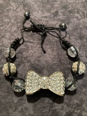 Crystal/Rhinestone Bow Accent Shamballa Bracelet - Silver-Tone